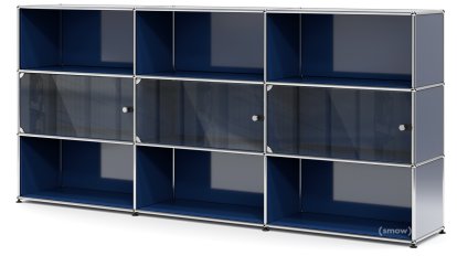 USM Haller Highboard XL with 3 Glass Doors, without lock, Steel blue RAL 5011