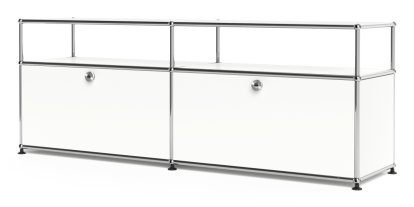 USM Haller Lowboard L with Extension, Customisable, Pure white RAL 9010, With 2 drop-down doors, With cable entry hole bottom centre