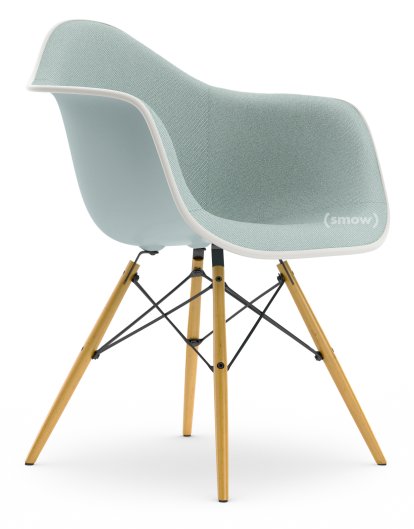 Eames Plastic Armchair DAW, Ice grey, With full upholstery, Ice blue / ivory, Standard version - 43 cm, Yellowish maple