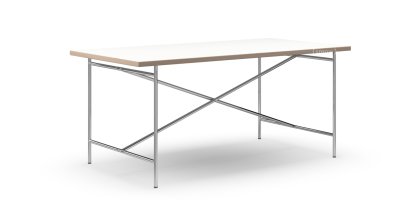 Eiermann 2 Dining Table, White melamine with oak edge, 160 x 83 cm, Chrome
