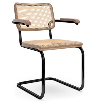S 64 V Pure Materials Cantilever Chair, Walnut / natural, Deep Black (RAL 9005), Black plastic glides with felt