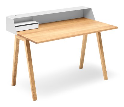PS04 / PS05 Secretary, W 120 x D 75 cm (PS05), Pure white (RAL 9010), Oiled oak, With power box