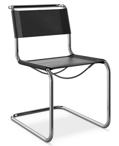S 33 / S 34 Lether Cantilever Chair, Without armrests, Butt leather, Black, Black plastic glides with felt