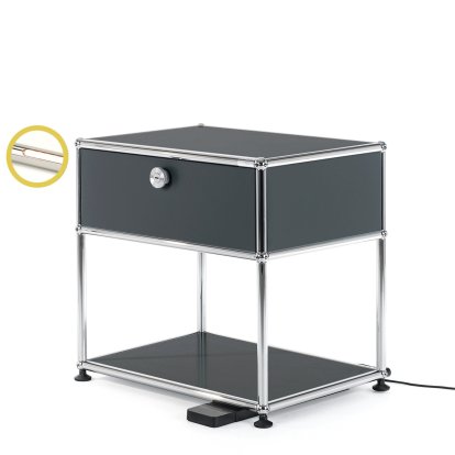 USM Haller Bedside Table with Dimmable Light, Anthracite RAL 7016