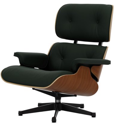 Eames Lounge Chair, Walnut, natural, Leather Premium F jade, 89 cm, Aluminium polished, sides black