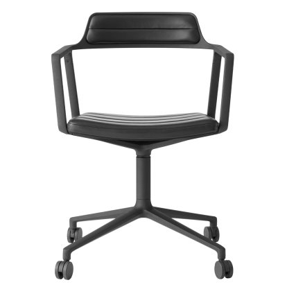 Swivel 452 Chair, Black powder coated, Wheeled based, Black leather