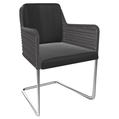 D43 Armchair, Wickerwork I - graphite grey, Leather - black, Stainless steel, matt