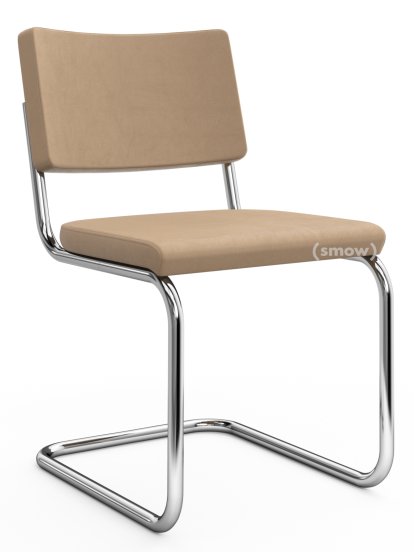 S 32 PV Pure Materials Cantilever Chair, Nubuk Leather sand beige, Chrome-plated, No glides