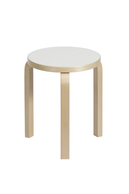 Stool 60, Seat white laminate, Legs birch clear varnished