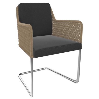 D43 Armchair, Wickerwork I - beige, Fabric Arco - anthracite, Stainless steel, matt