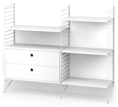 String System Floor Shelf with Drawers, White, White lacquered