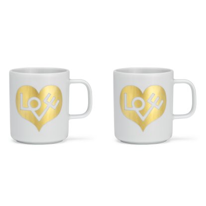 Girard Coffee Mugs, Love Heart, gold, Set of 2