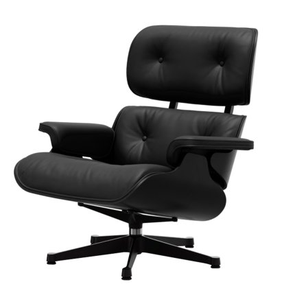 Eames Lounge Chair, Chestnut black, Leather Premium F nero, 84 cm - Original height 1956, Aluminium polished, sides black
