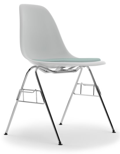 Eames Plastic Side Chair DSS / DSS-N, Cotton white, With seat upholstery, Ice blue / ivory, With linking element (DSS)