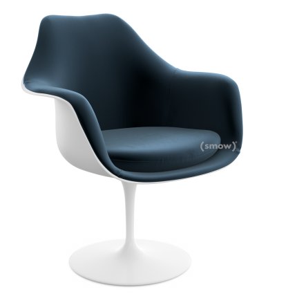 Saarinen Tulip Armchair, Swivel, Upholstered inner shell and seat cushion, White, Night Blue (Eva 170)