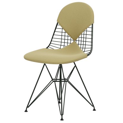 Wire Chair DKR , Powder-coated dark green, Seat and backrest cushion (Bikini), Apollo golden yellow / white