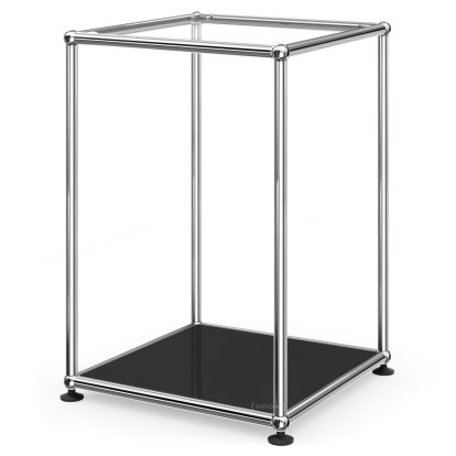 USM Haller Side Table 35 High, Upper panel glass, lower panel metal, Graphite black RAL 9011