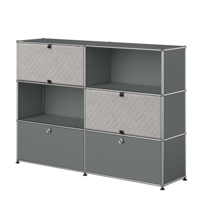 USM Haller Highboard L with two USM Haller Soft Panels, diagonal, Mid grey RAL 7005, Grey