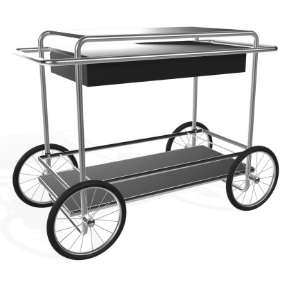 M4RS Serving Trolley, Black lacquered / nickel, With bottle holder