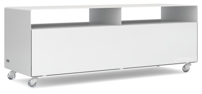 TV Lowboard R 109, Self-coloured, Signal white (RAL 9003), Transparent castors