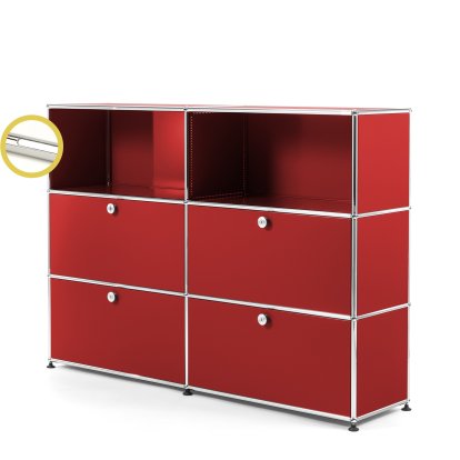 USM Haller E Highboard L with Compartment Lighting, USM ruby red, Cool white