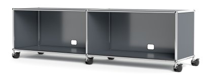 USM Haller TV-/HiFi-Lowboard, Customisable, Mid grey RAL 7005, With 2 drop-down doors, With cable entry hole bottom centre