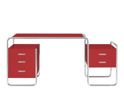 S 285 Desk, Ash tomato red, open-pored lacquered, 1 large drawer unit/1 small drawer unit