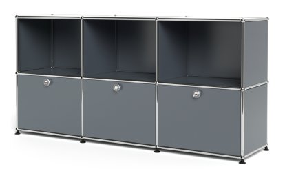 USM Haller Sideboard 50, Customisable, Mid grey RAL 7005, Open, With 3 drop-down doors