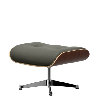 Eames Lounge Chair Ottoman, Dark walnut, Leather Premium F umbra grey, Aluminium polished