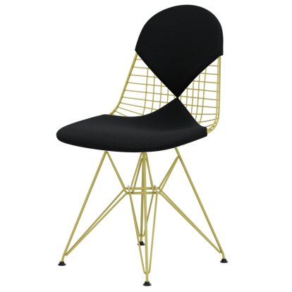 Wire Chair DKR , Powder-coated citron, Seat and backrest cushion (Bikini), Apollo carbon / black