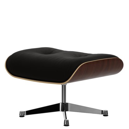 Eames Lounge Chair Ottoman, Dark walnut, Leather Premium F chocolate, Aluminium polished