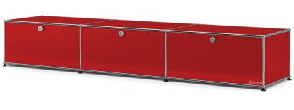 USM Haller Lowboard XL, Customisable, USM ruby red, With 3 drop-down doors, 50 cm