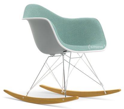 Eames Plastic Armchair RE RAR with Upholstery, Light grey, With full upholstery, Ice blue / ivory, White, Chrome/yellowish maple