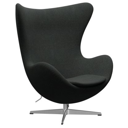 Egg Chair, Re-wool, 198 - Black/natural, Satin polished aluminium, Without footstool