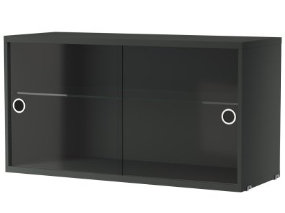 String System Display Cabinet With Sliding Glass Doors, Dark grey lacquered