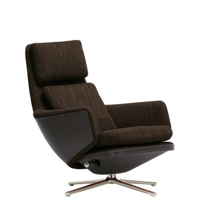 Grand Relax Lounge Chair, Without Ottoman, Fabric Corsaro, pepper melange / Leather Forte, umbra grey, Polished, 41,5 cm