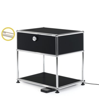 USM Haller Bedside Table with Dimmable Light, Graphite black RAL 9011