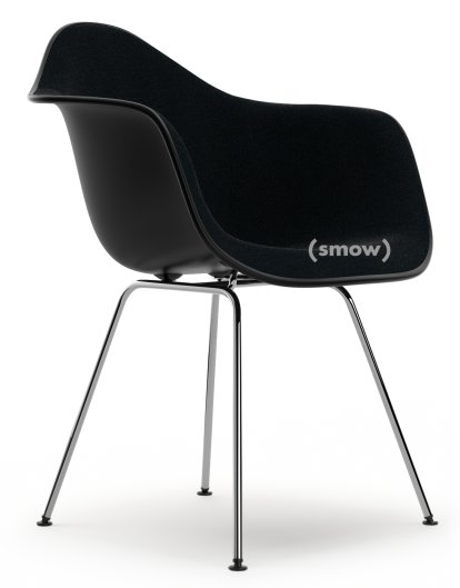 Eames Plastic Armchair DAX, Deep black, With full upholstery, Nero, Standard version - 43 cm, Chrome-plated