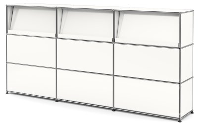 USM Haller Counter Type 2 (with Angled Shelves), Pure white RAL 9010, 225 cm (3 elements), 35 cm