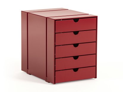 USM Inos Box Set C4 for USM Haller Shelves, with 5 trays, USM ruby red