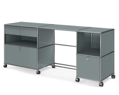 USM Haller Desktop Type 3, Mid grey RAL 7005, Soft castors for hard floor surfaces