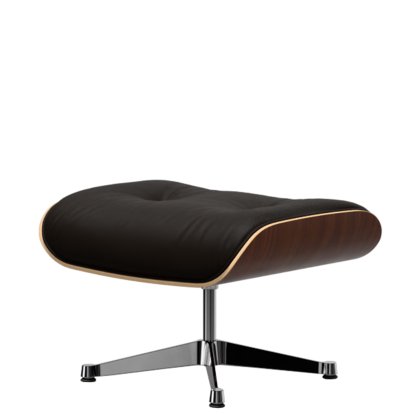Eames Lounge Chair Ottoman, Dark walnut, Leather Premium F chocolate, Aluminium polished