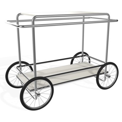 M4R Serving Trolley, White lacquered / nickel, With bottle holder