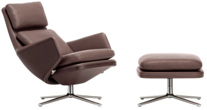 Grand Relax Lounge Chair, With Ottoman, Leather Premium F, chestnut, Polished, 46,5 cm