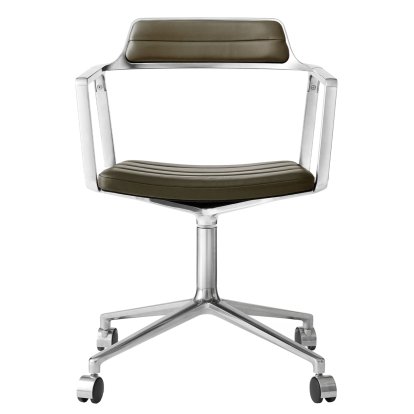 Swivel 452 Swivel Chair on Castors, Bosco green leather, Polished