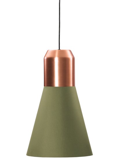 Bell Light Pendant Lamp, Copper, Green fabric, H 35 x ø 32 cm