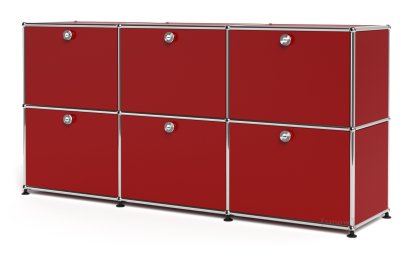 USM Haller Sideboard 50, Customisable, USM ruby red, With 3 drop-down doors, With 3 drop-down doors