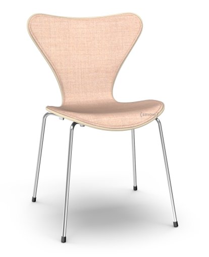 Series 7 Chair 3107 Front Upholstered, Clear varnished wood, Natural beech, Remix 612 - Light pink/rose, Chrome