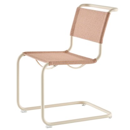S 33 / S 34 V Fabric Cantilever Chair, Without armrests, Pearl white matt powder coated, Fabric Cento lotus - rose, Transparent plastic glides with felt