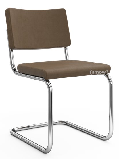S 32 PV Pure Materials Cantilever Chair, Nubuk Leather mid-brown, Chrome-plated, No glides